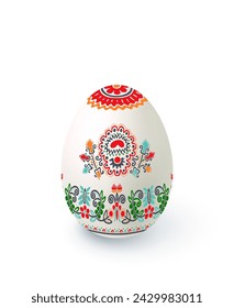 Floral motif painted Easter egg over white background, vector illustration