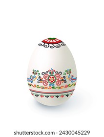 Floral motif painted Easter egg over white background, vector illustration