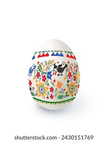 Floral motif painted Easter egg over white background, vector illustration