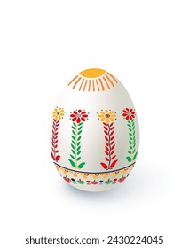 Floral motif painted Easter egg over white background, vector illustration