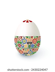 Floral motif painted Easter egg over white background, vector illustration