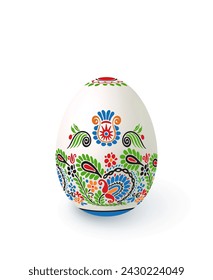 Floral motif painted Easter egg over white background, vector illustration