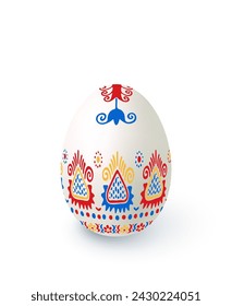 Floral motif painted Easter egg over white background, vector illustration