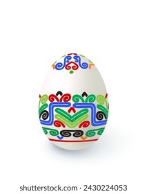 Floral motif painted Easter egg over white background, vector illustration