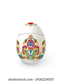 Floral motif painted Easter egg over white background, vector illustration