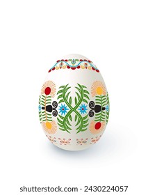 Floral motif painted Easter egg over white background, vector illustration