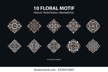 Floral Motif Paistley Traditional Ornament. Ornate element for design. Ornament pattern for wedding invitations, birthday and greeting cards. Traditional golden decor.