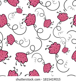 Motivo floral. Un patrón de brotes de flores brillantes. Elementos Doodle. Textura sin vectores. Ilustración del doodle vectorial en fondo blanco.