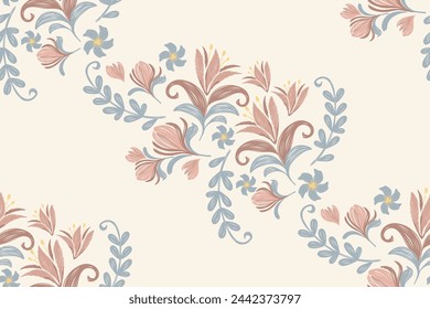 Floral motif pattern seamless embroidery background border. Lily Flower motif. Ethnic oriental pattern traditional. Boho style abstract pattern vector illustration. Hand drawn.