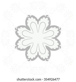 Floral motif, spirals, ellipses, branches, stylized flower,leaves, circular pattern. Hand drawn.