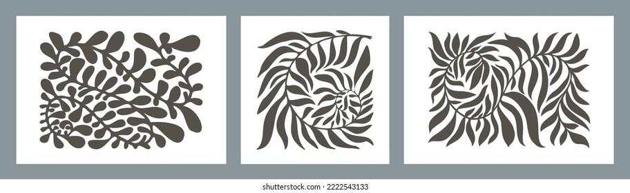 Floral motifs and adornment, isolated twigs and branches decoration. Monochrome minimalist flora and botany. Nature and natural leaves and foliage, leafage plants. Vector in flat style illustration