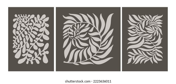 Floral motifs and adornment, isolated twigs and branches decoration. Monochrome minimalist flora and botany. Nature and natural leaves and foliage, leafage plants. Vector in flat style illustration