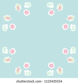  Floral motifs, beetles, dashed lines, tags pattern . Hand drawn.
