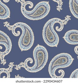 Floral motifs and flora decoration, paisley with leaves and branches, twigs and adornment motif. Flora and botany ornaments. Seamless pattern, background print or wallpaper. Vector in flat style