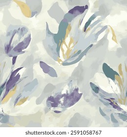 floral motifs in pastel tones in purple, yellow, blue and green colors