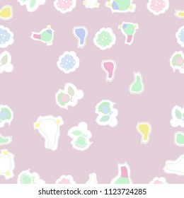 Floral motifs,birds, dashed lines, tags  seamless pattern . Hand drawn.