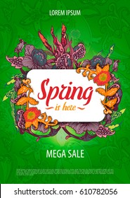 Floral motivation poster. spring party or spring sale event. Vector.