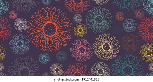 Floral Multi-colored Contour On A Light Background Seamless Pattern. Trendy Illustrated Vector Drawing For Corporate Identity, Stationery, Packaging And Wallpaper. Minimalistic Floral Background. Flor