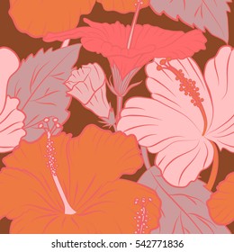Floral multicolored seamless pattern on brown background. Abstract vector seamless pattern multicolor flower design. Textile print for bed linen, jacket, package design, fabric and fashion concepts.
