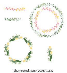 Floral multicolors frames with leaves and branches. Beautiful elements for web pages, wedding invitations, save the date cards, greeting cards. Vector isolat illusration.
