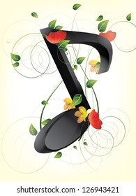 Floral musical background with notes