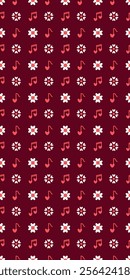 Floral and Musical Heart Pattern on Burgundy Background Valentines Day seamless pattern Vertical social media stories reels design element, 14 February and anniversary. Vertical poster