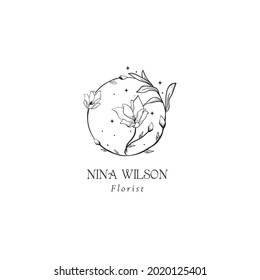 Floral Mystic Logo Design. Handdrawn blossom herbs