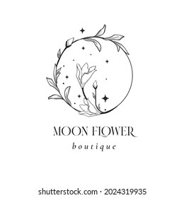 Diseño del logotipo místico floral. hierbas de flores dibujadas a mano