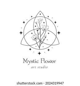 Floral Mystic Logo Design. Handdrawn blossom herbs