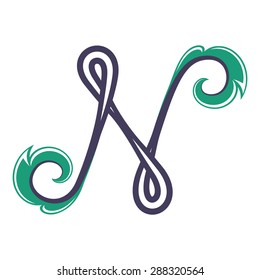 Floral N letter template. 