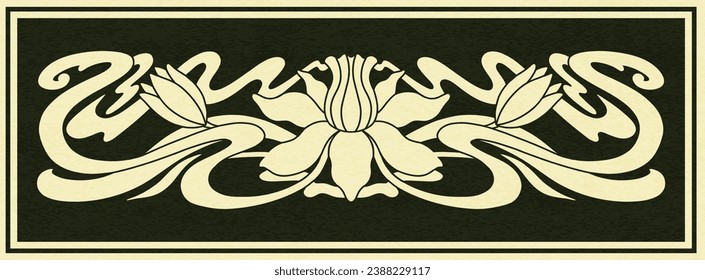 Floral narcissus plant in art nouveau 1920-1930. Hand drawn narcissus in a vintage style with weaves of lines, leaves and flowers. Vector illustration.