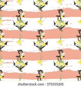 Floral narcissus retro vintage background, vector illustration