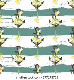 Floral narcissus retro vintage background, vector illustration