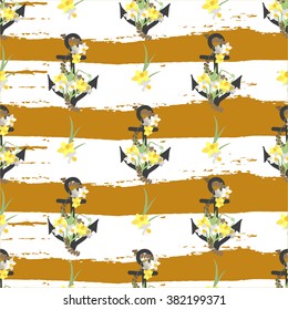 Floral narcissus retro vintage background, vector illustration