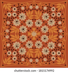 Patrón geométrico abstracto natural floral sobre fondo blanco. Textura.  Color otoñal. Dibujo manual. Estilo de arte folclórico.  Diseño para textiles, papel pintado, productos impresos. Ilustración del vector