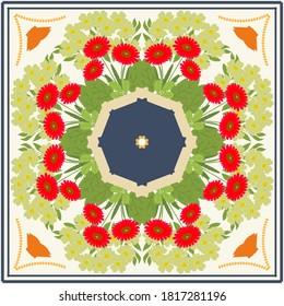 Patrón geométrico abstracto natural floral sobre fondo blanco. Color otoñal. Dibujo manual. Estilo de arte folclórico.  Diseño para textiles, papel pintado, productos impresos. Ilustración del vector