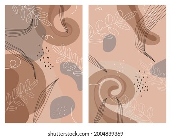 Abstrakte Flora und Natur setzen Hintergrundvektorgrafik. Zeichnung, Skizze für Wanddekoration, Karten, Banner und Plakat.