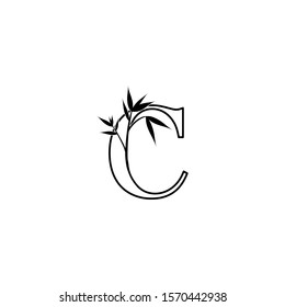 Floral Nature Bamboo Leaves Letter C  logo icon. Monochrome Design concept logo letter C with bamboo leaves for initial, fashion, restaurant, cafe, hotel and more brand identity.