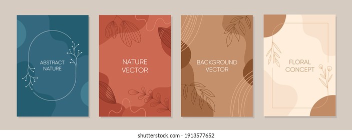 Floral nature cover with copy space for text or letter. Brochure design template and monogram concept with trendy linear style.