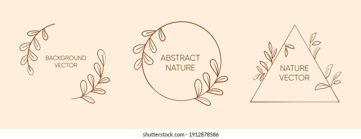 Floral nature frame with copy space for text or letter. Logo design template and monogram concept with trendy linear style.