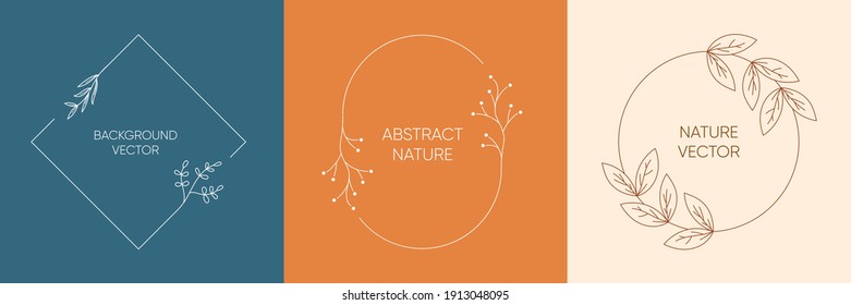 Floral nature frame with copy space for text or letter. Logo design template and monogram concept with trendy linear style.
