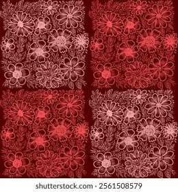 floral nature line art doodle abstract artwork seamless geometric pattern printed background fabric wallpaper hand drawn red line optical
