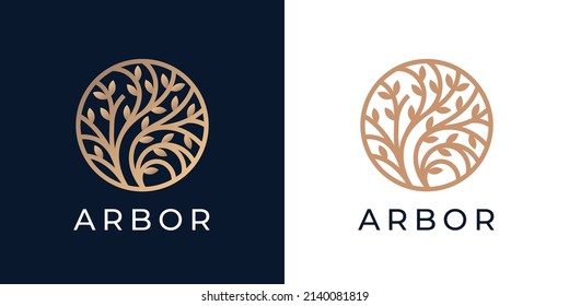 Logo de la naturaleza floral. Diseño de iconos de árbol abstracto. Símbolo de la planta de jardín de Arbor. Símbolo natural de la hoja de rama. Ilustración vectorial.