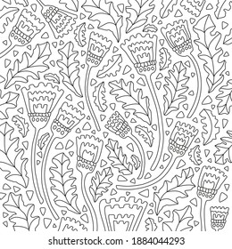 Floral Nature Motive - Coloring Book Vector Illustration In Black and White