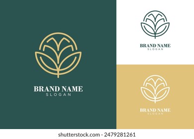 Plantilla de logo de adorno floral y de naturaleza. Minimalista, lujoso, real y elegante logo Vector