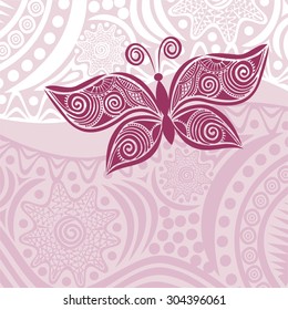 Floral nature patten card with beautiful butterfly vector illustration