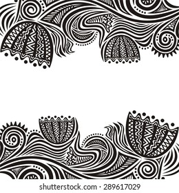 Floral nature pattern background black and white vector illustration