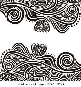 Floral nature pattern background black and white vector illustration