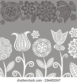 Floral nature pattern card black and white vector illustration