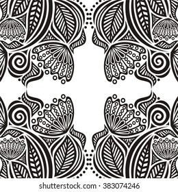 Floral nature pattern card black and white vector illustration